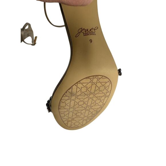 JEWEL BADGLEY MISCHKA Alia Evening Sandals Size 9 Champaign Satin Jeweled NWOB‎ - Picture 9 of 10